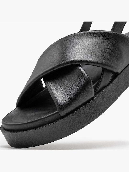 Leather Women's Sandals Flatforms Black