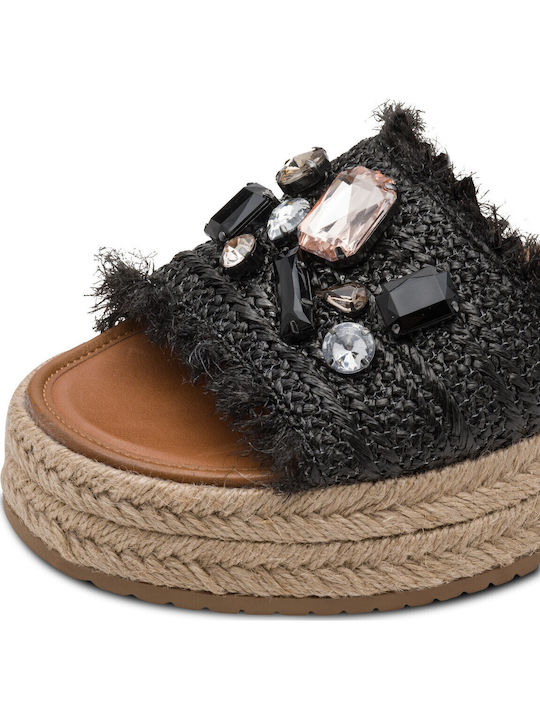 Leder Flache Damen Sandalen Schwarz