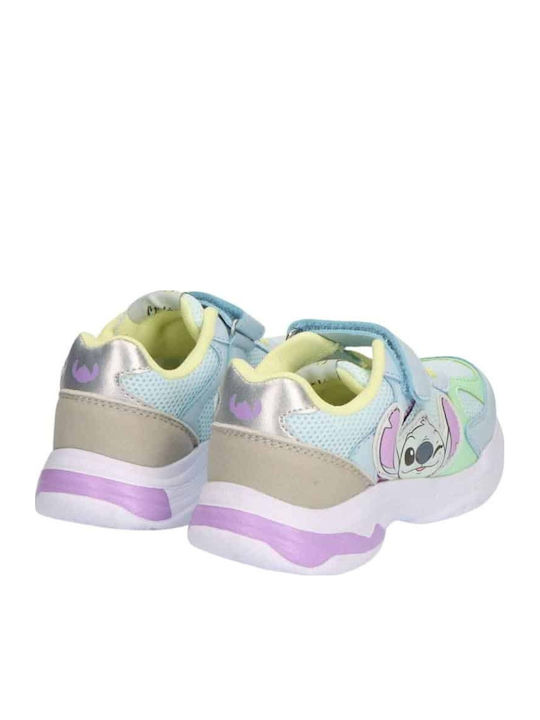 Stitch Kids Sneakers with Hoop & Loop Closure Light Blue