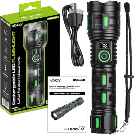 Vayox Wiederaufladbarer LED Taschenlampen IP44 mit Maximaler Helligkeit 1200 Lumen