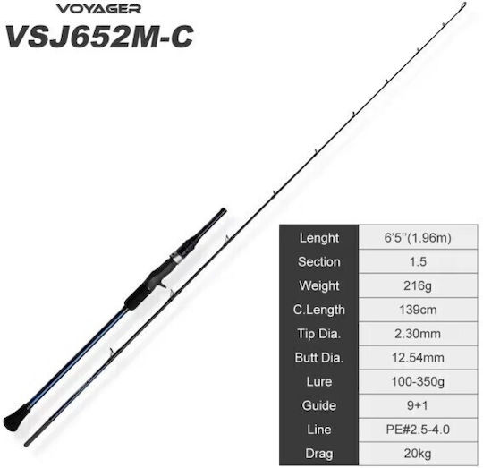 Noeby Καλάμι Ψαρέματος για Slow Jigging / Casting / Συρτή 1.96m 30-260gr