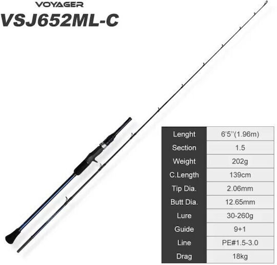 Noeby Καλάμι Ψαρέματος για Slow Jigging / Casting / Συρτή 1.96m 30-260gr
