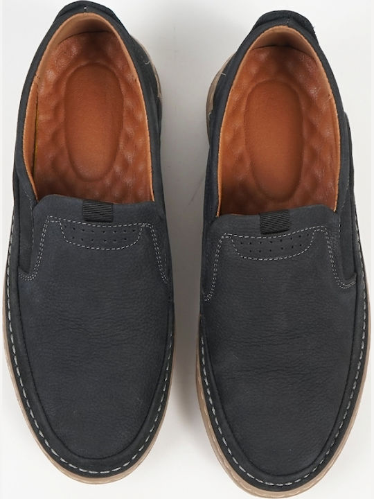 Leather Men's Moccasins In Blue Colour
