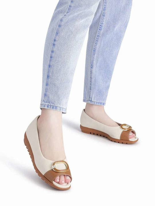 Women's Ballerina Shoes in Beige Color