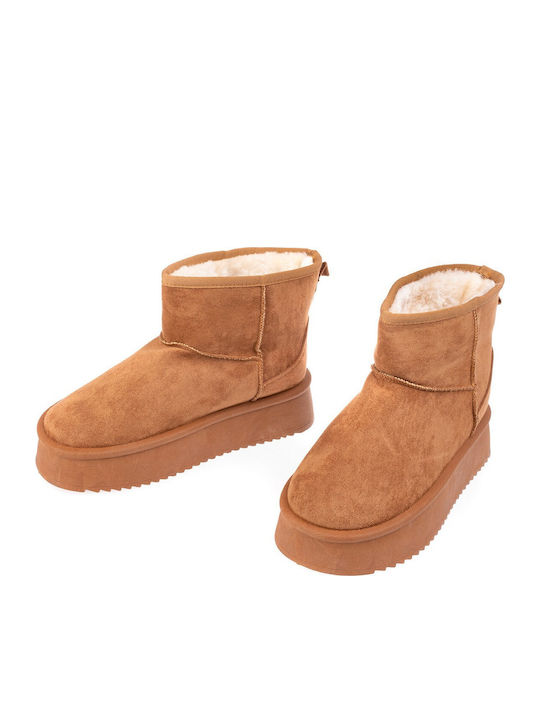 Suede Women's Ankle Boots with Fur Brown