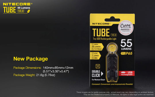 NiteCore Rechargeable Keychain LED Flashlight with Maximum Brightness 55lm Embedded