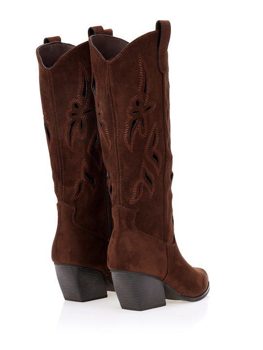 Wildleder Damenstiefel Cowboy mit mittlerem Absatz Braun