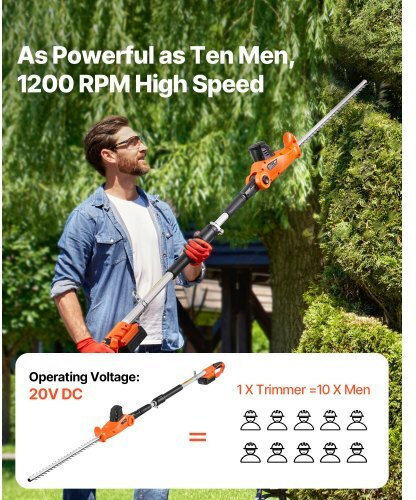 Vevor Hedge Trimmer Battery 20V Telescopic with Blade 50.8cm GZDDLLJ20V20NAT0FV2
