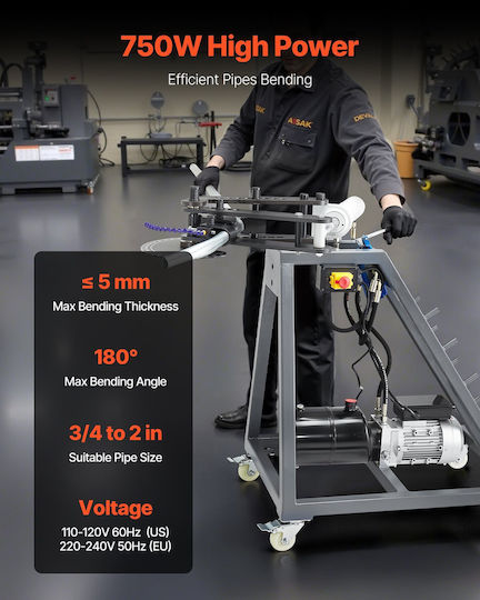 Vevor Electric Pipe Bender Electric Pipe Bender 750w Hydraulic Cylinder 6l Portable Bender 3 Dies & Maximum Bending Angle 180° Suitable for Pipes 25.4mm 38.2mm 42mm