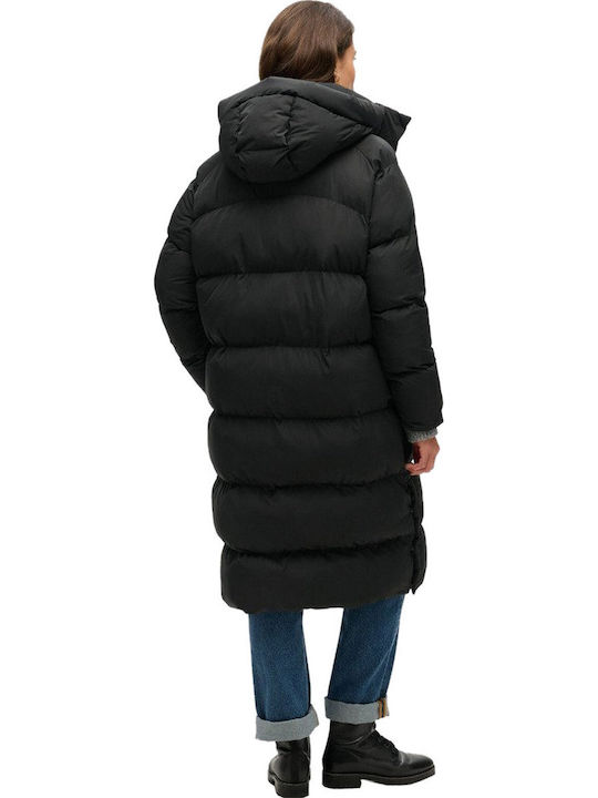 Lang Damen Puffer Jacke für Winter Black