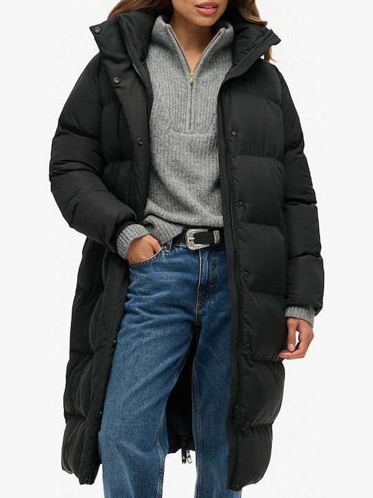 Lang Damen Puffer Jacke für Winter Black