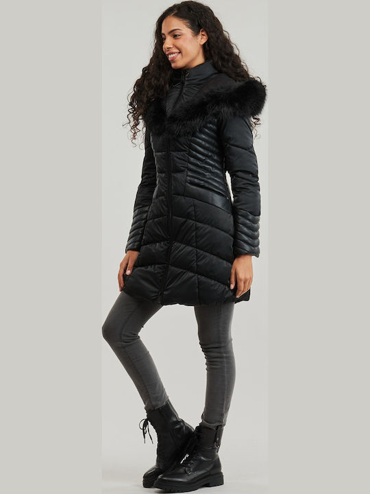 Oxana Women's Long Lifestyle Artificial Leather Jacket for Winter Black