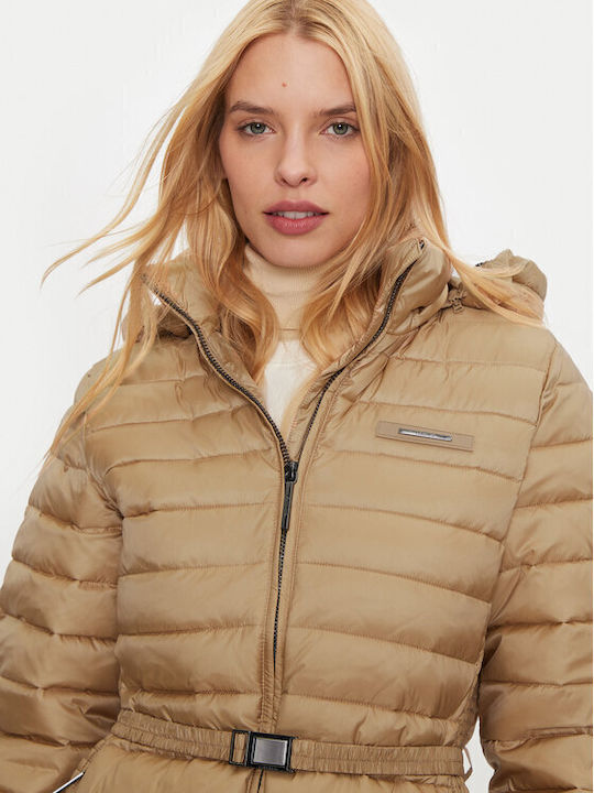 Jachetă Puffer Lungă de Damă pentru Iarnă Bej