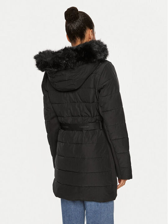 Langes Damen Puffer Jacke für Winter Schwarz