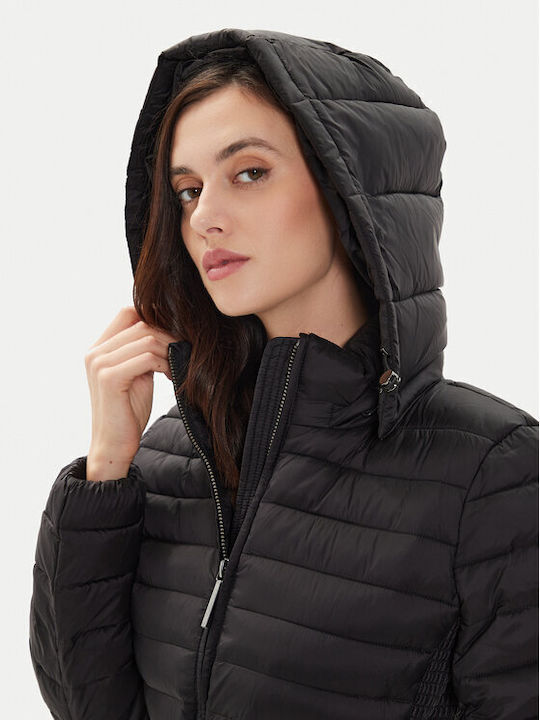 Μακρύ Γυναικείο Puffer Μπουφάν για Χειμώνα Black