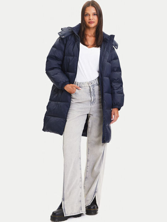 Дълго Дамско Puffer Якето за Зима Тъмносин