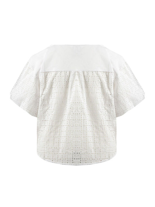Women's Cotton Short Sleeve White Blouse