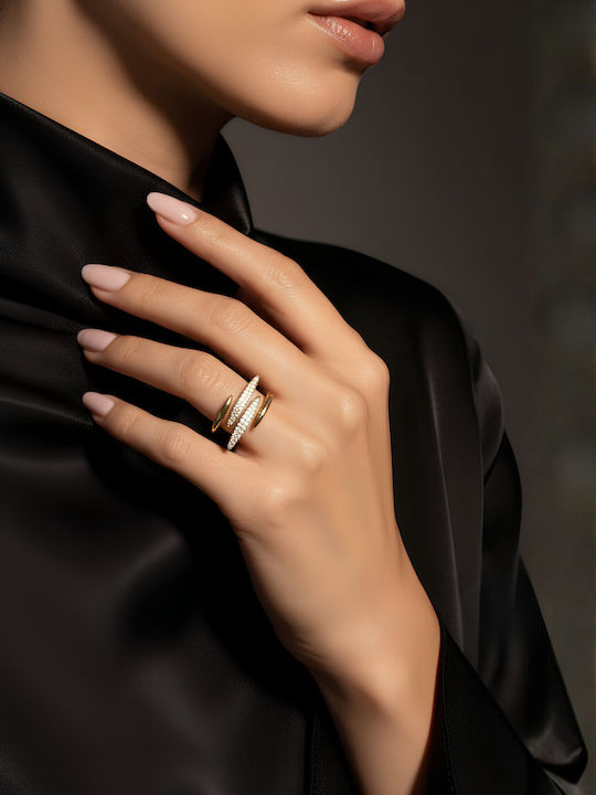 Chrysothemiss Women's Ring Éclat Curve Gold White Zircon Minimal Double Design