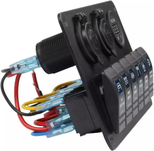 Kewig Sp10 Panel 6 Waterproof Switches Lighter 2 X Usb Voltmeter Blue