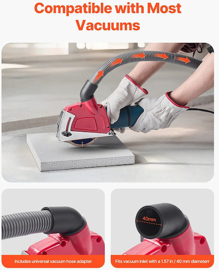 Vevor Dust Protection Cover for Universal Angle Grinders 4-5 Inch 6 Clamping Wheels Adjustable Cutting Depth Vacuum Cleaner Connection Wood Concrete Wall Stone
