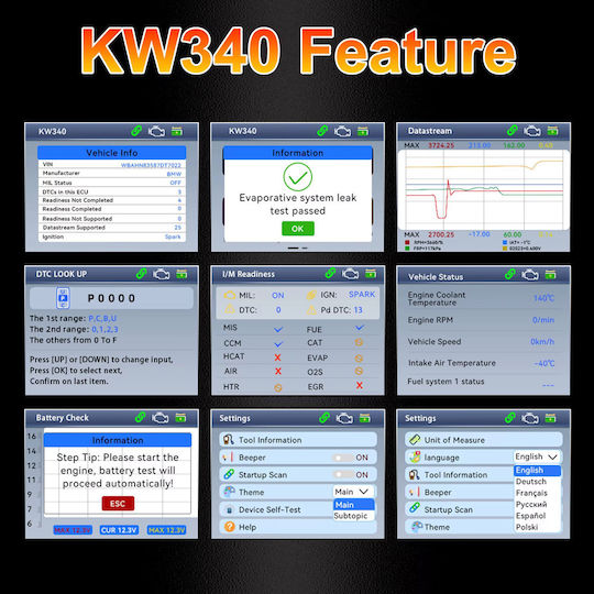 Konnwei Дигитална Автомобилна Диагностика OBD 2 с Кабел