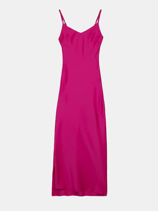 Summer Maxi Evening Satin Slip Dress with Slit Magenta