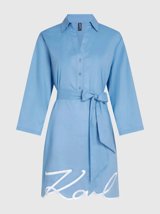 Sommer Mini Hemdkleid Hellblau