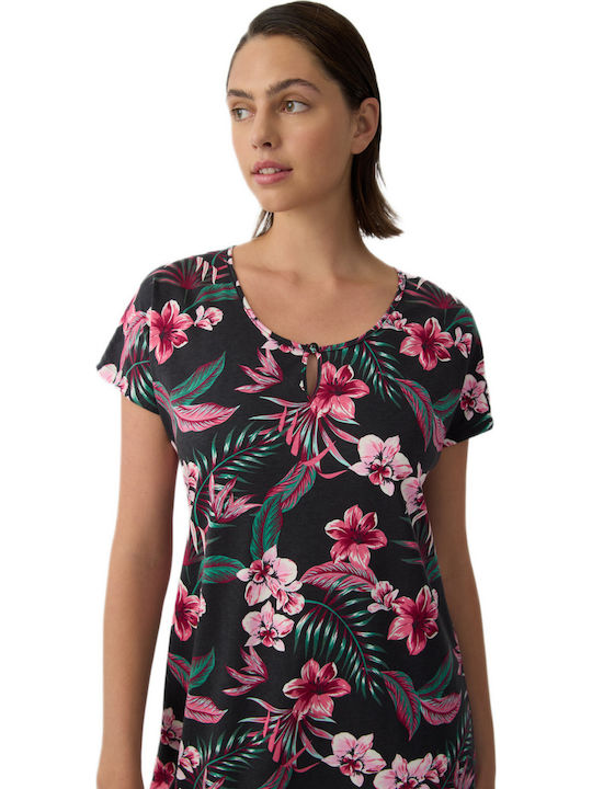 Minerva Summer Cotton Women's Nightgown Black