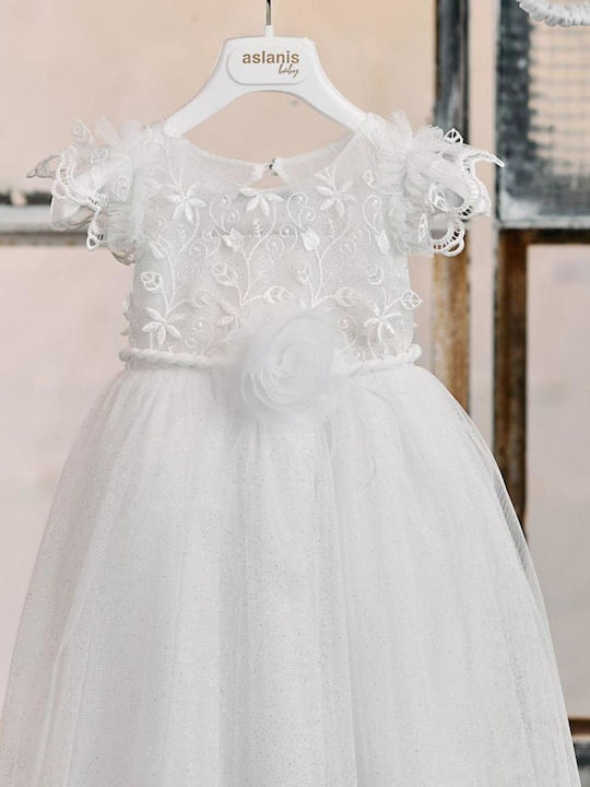 Aslanis Baby White Baptism Dress with Lace