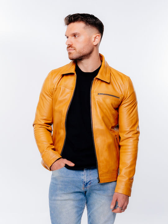 Δερμάτινο Χειμωνιάτικο Μπουφάν Cognac Caramel