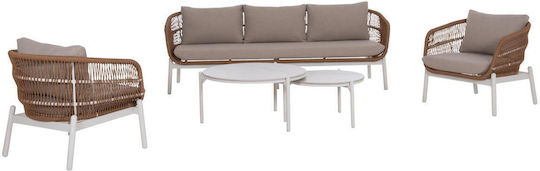 Set Mobilier Exterior Cameră De Zi 5 Piese Alb Cu Perne