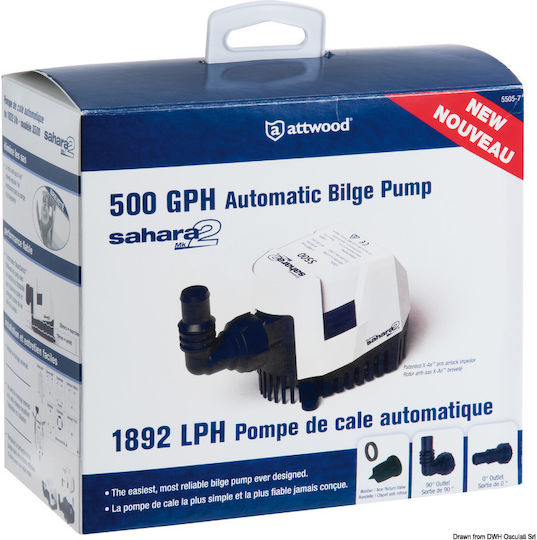 Автоматична Помпа за Лодка Bilge Sahara Мк2 500gph 12v 1900 Литра на Час с Накрайник