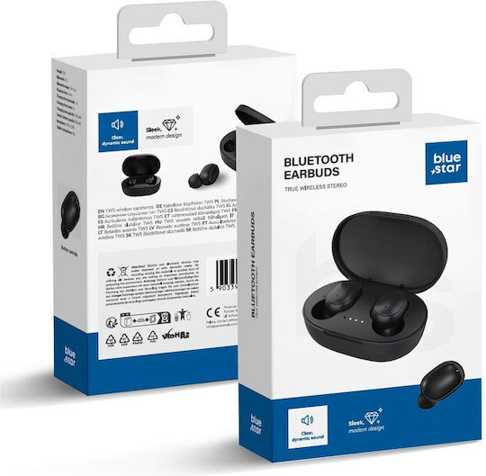 Blue Star TX2 In-ear Bluetooth Handsfree Ακουστικά με Θήκη Φόρτισης Μαύρα