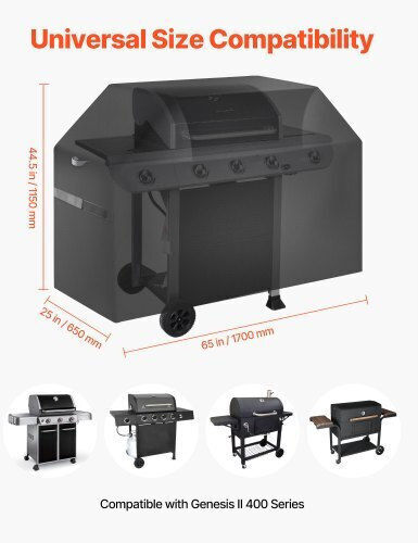 Vevor Grill Cover Bbq Covers 65 Inch Outdoor Grills Waterproof Fade Resistant Weather Resistant 600d Heavy Duty Polyester Easy Installation Removal Hook and Loop Straps Black