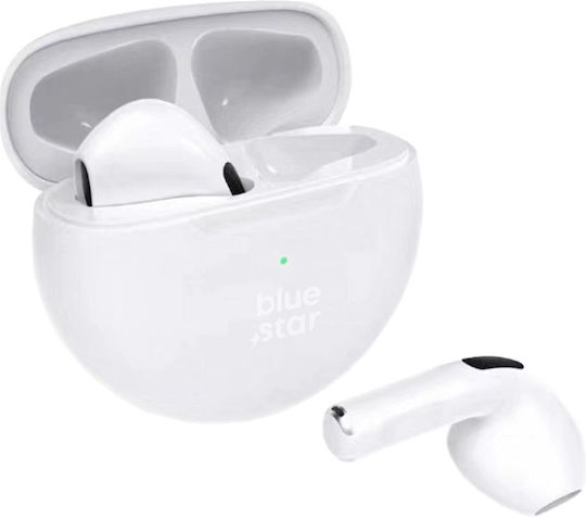 Blue Star TX3 Earbud Bluetooth Handsfree Ακουστικά με Θήκη Φόρτισης Λευκά