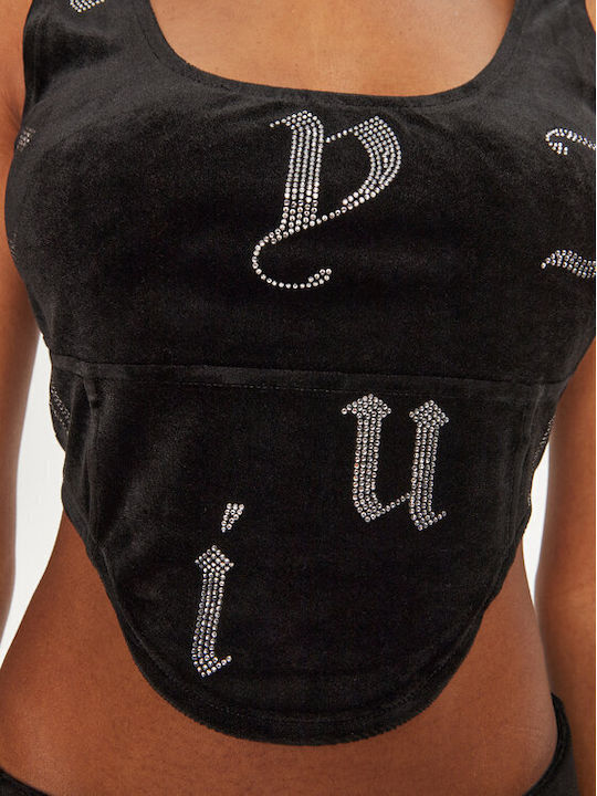 Damen Leder Top Schwarz