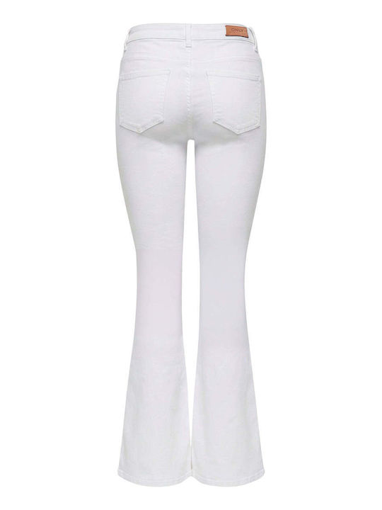 Reg High Waist Women's Jean Trousers Flared in Slim Fit White