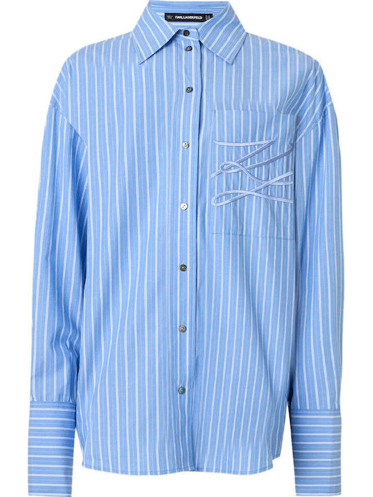 Long Sleeve Women's Shirt Classic Blue Stripe Striped