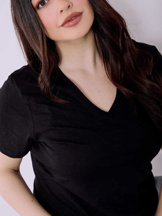 Celestino Cotton T-shirt with V-Neck Black
