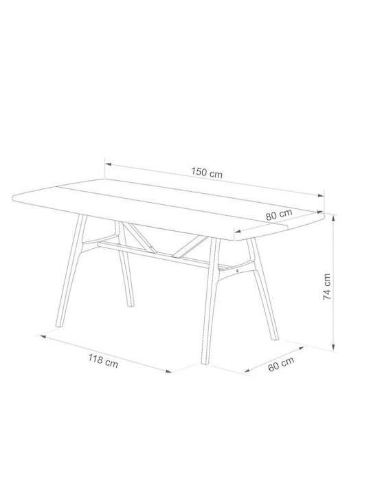 Μασίφ Τραπέζι Καρυδιάς Slim 150x80x74,5cm (160x80x74,5cm)