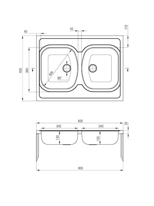 Deante Ένθετος Νεροχύτης Inox με Μπαταρία Μ60xΠ60cm Γκρι