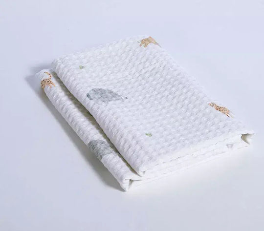 Nef-Nef Homeware Cot Blanket Jungle In Motion Waffle Ecru 110x150cm