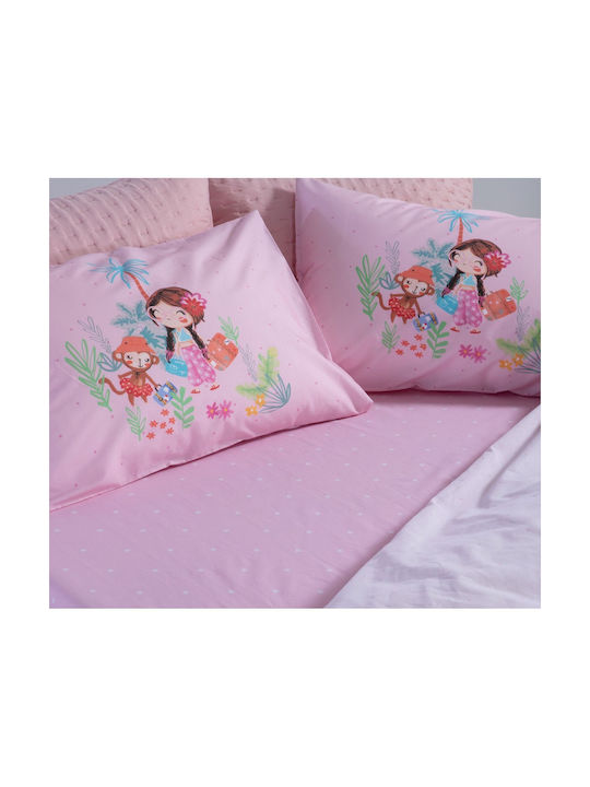 Nef-Nef Homeware Σετ Σεντόνια Μονά Βαμβακερά Welcome To India Lilac 170x260cm 3τμχ