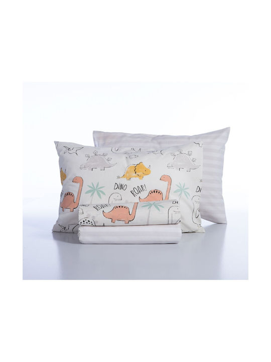 Nef-Nef Homeware Σετ Σεντόνια Μονά Βαμβακερά Dinosaur Art Ecru 170x260cm 3τμχ