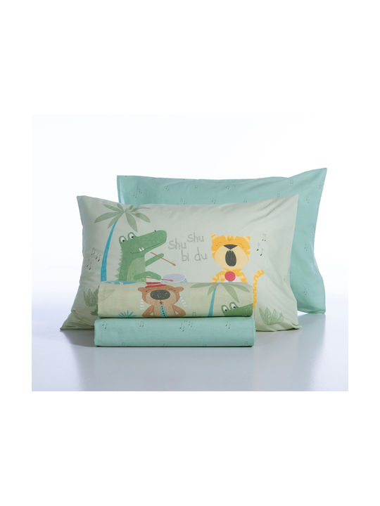 Nef-Nef Homeware Set Kinderbettlaken Baumwollgrün Jungle 170x260cm 3 Stück