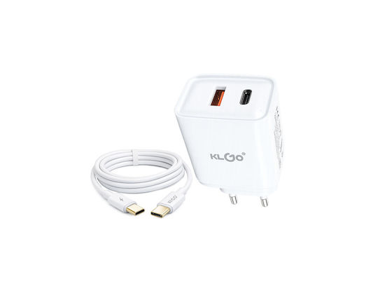 KLGO Charger with USB-A Port and USB-C Port and USB-C - USB-C Cable 35W Power Delivery White (PD-22)