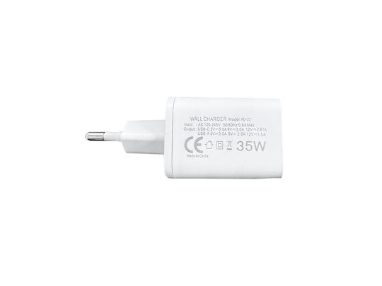 KLGO Charger with USB-A Port and USB-C Port and USB-C - USB-C Cable 35W Power Delivery White (PD-22)