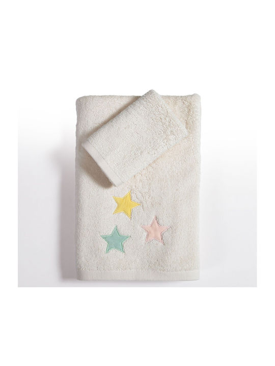 Nef-Nef Homeware Σετ Βρεφικές Πετσέτες 2τμχ Happy Ecru 70x140cm Βάρους 420gr/m²