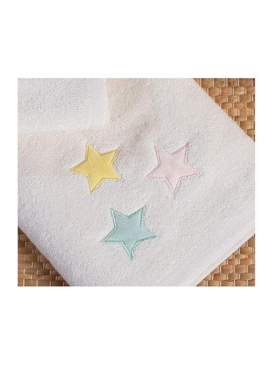 Nef-Nef Homeware Σετ Βρεφικές Πετσέτες 2τμχ Happy Ecru 70x140cm Βάρους 420gr/m²