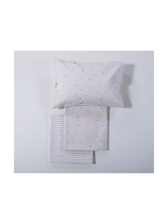 Nef-Nef Homeware Set Baby Crib Sheets Cotton Happy White 120x170cm 3pcs